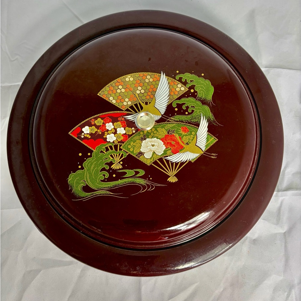 Vintage Japanese Style Lazy Susan Snack Tray Lacquer Divided Serving Dish